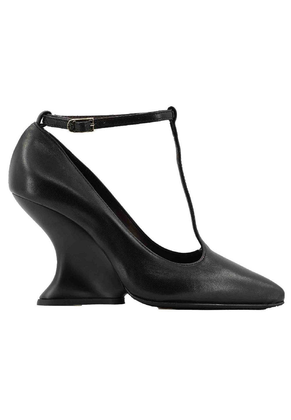 L'ARIANNA Decollete DE1678/Z in pelle nera con zeppa alta e punta sfilata