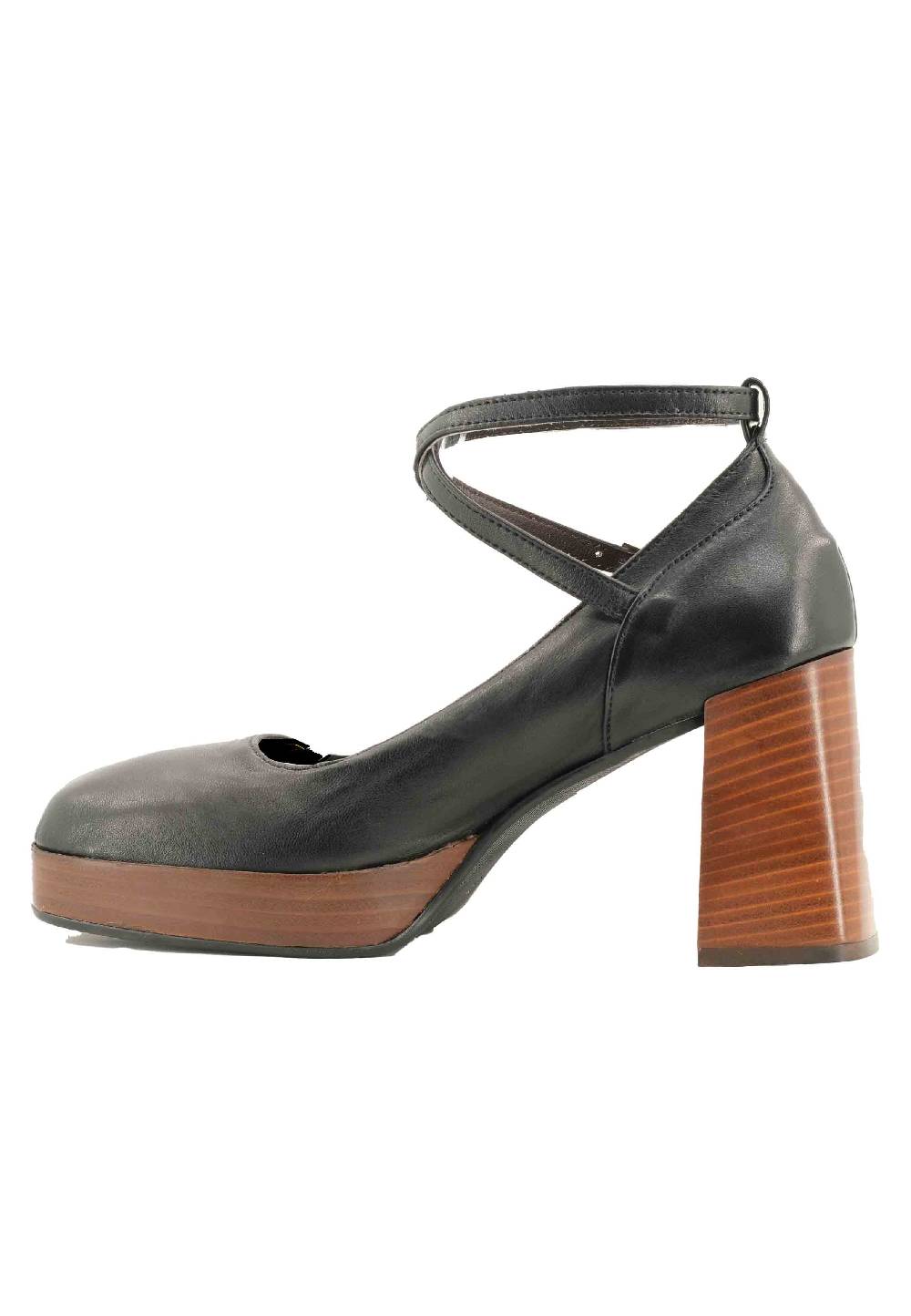 L'ARIANNA Decollete DE1685 In Pelle Nera Con Cinturini E Tacco Alto