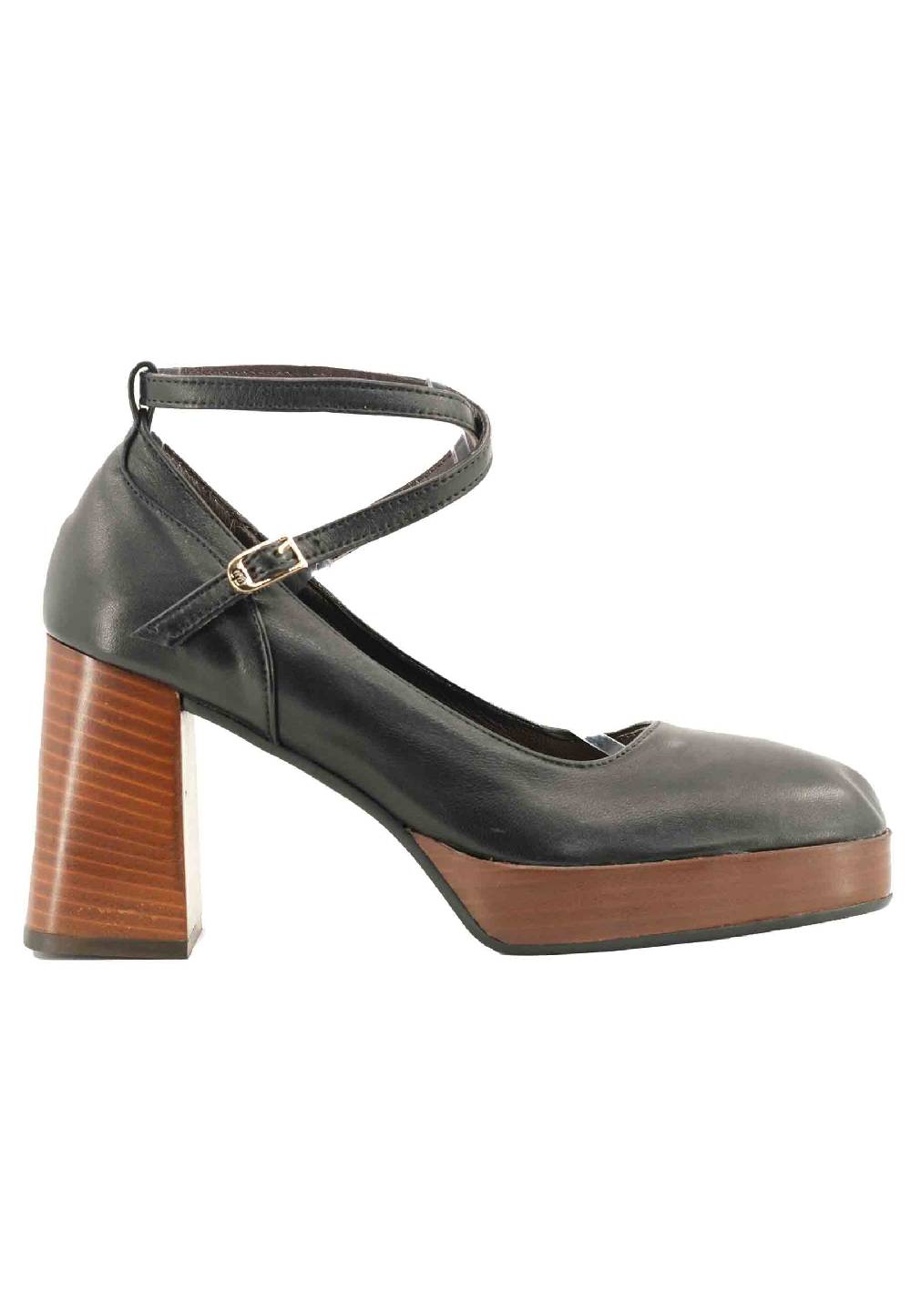 L'ARIANNA Decollete DE1685 in pelle nera con cinturini e tacco alto