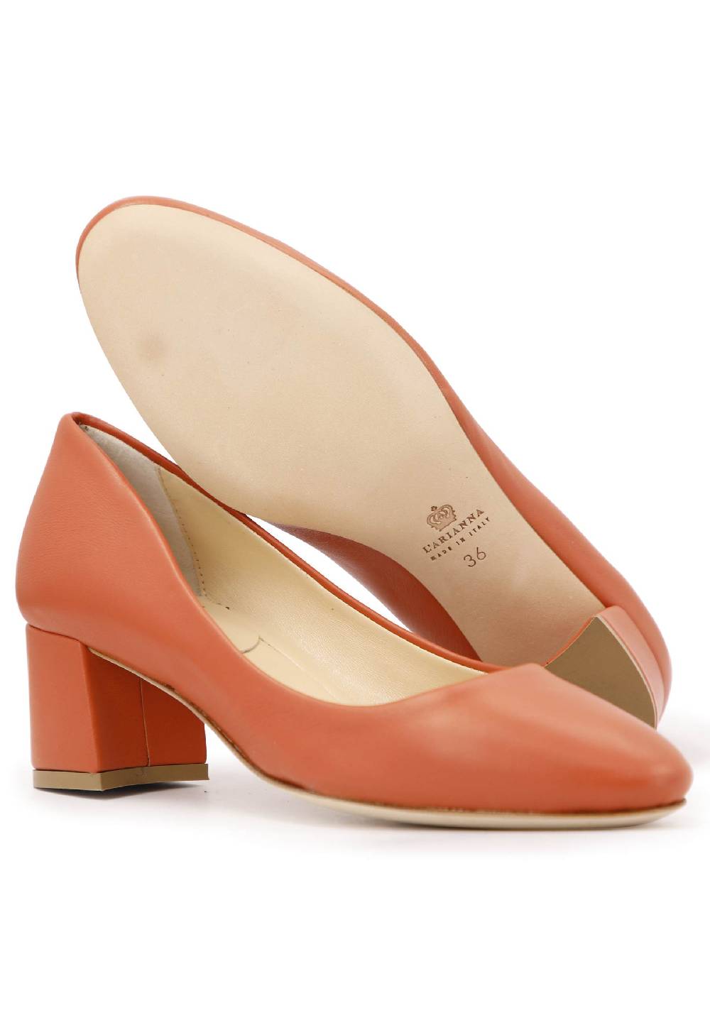 L'ARIANNA Decollete Donna In Pelle Arancio Con Tacco Basso E Punta Tonda