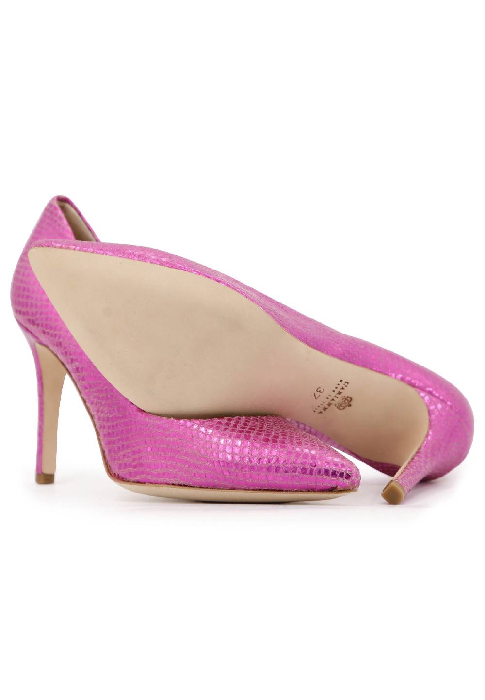 L'ARIANNA Decollete Donna In Pelle Stampata Laminata Fuxia Con Tacco Alto