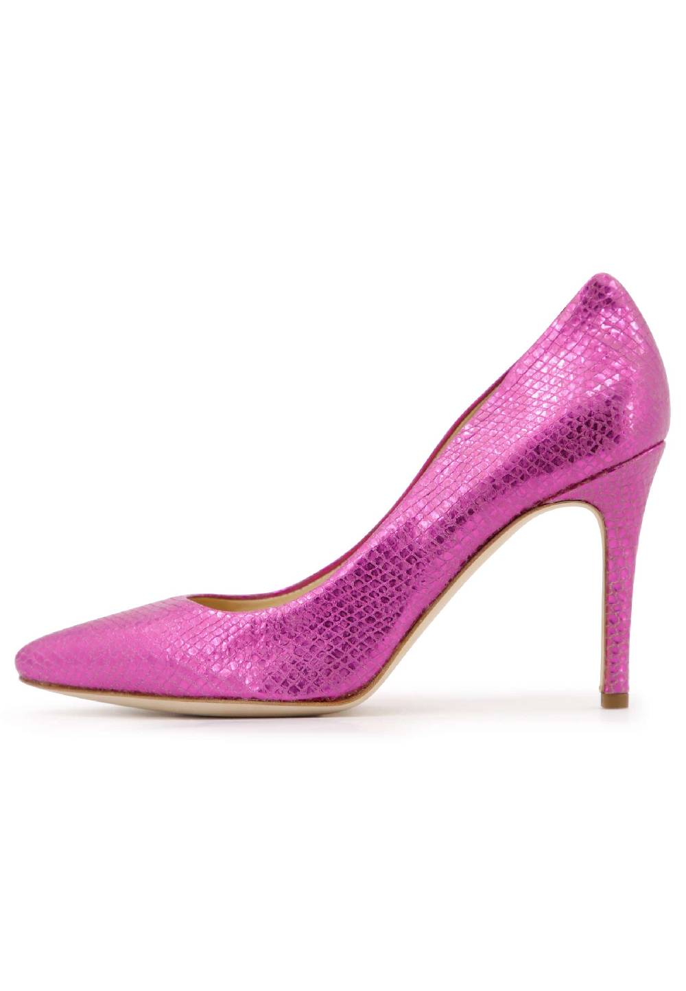 L'ARIANNA Decollete Donna In Pelle Stampata Laminata Fuxia Con Tacco Alto