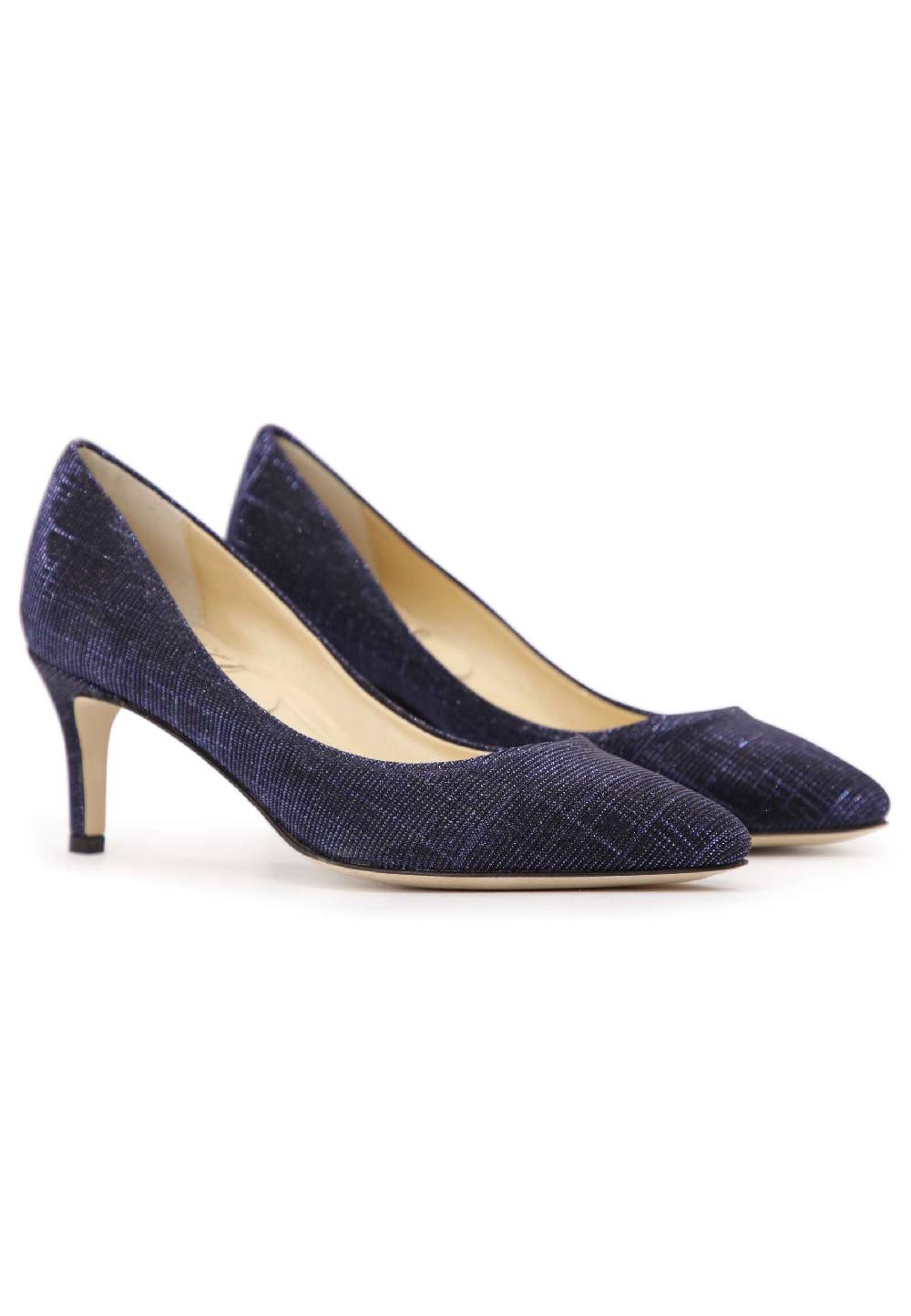 L'ARIANNA Decollete Donna In Tessuto Lux Blu Con Tacco Sottile