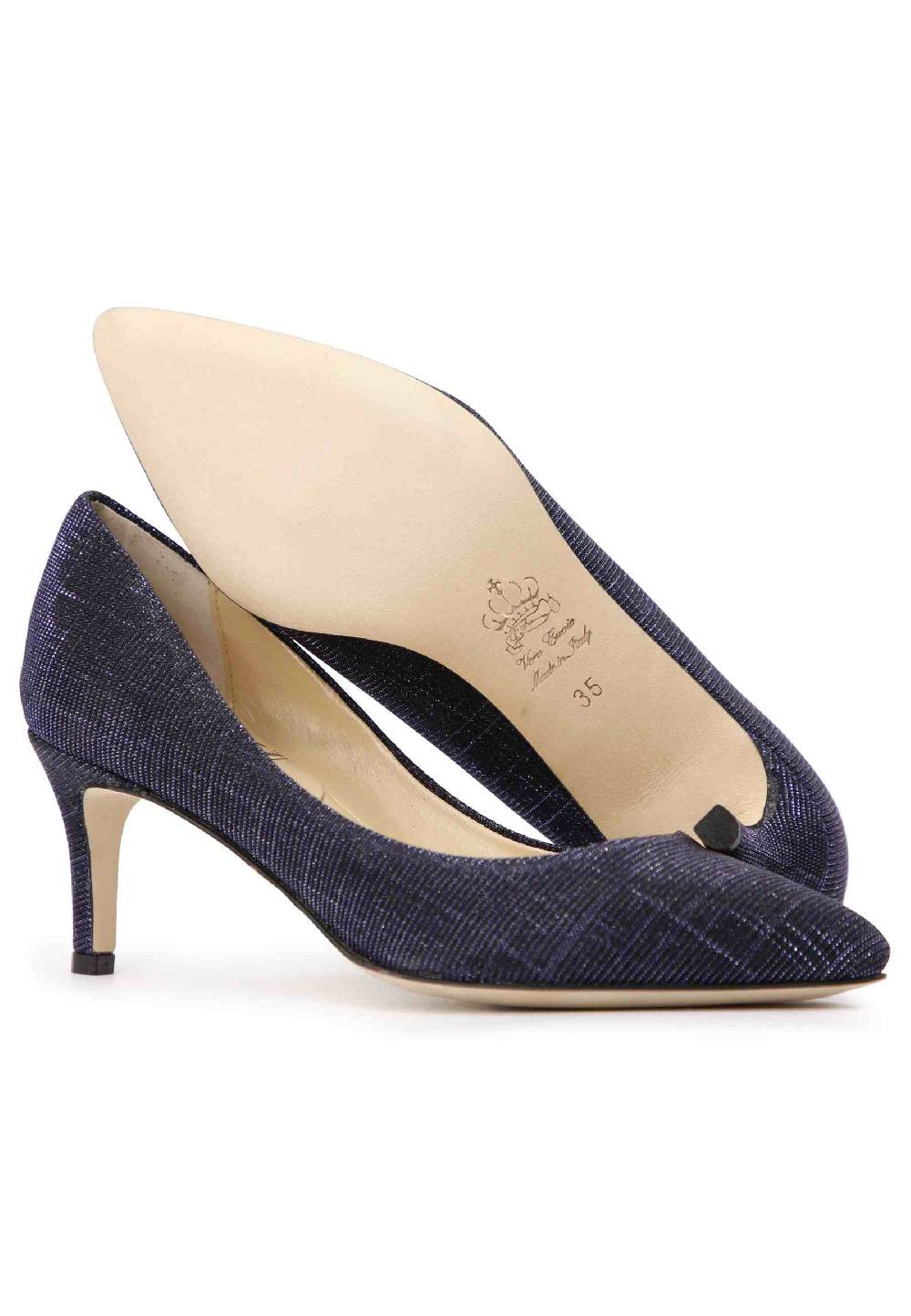 L'ARIANNA Decollete Donna In Tessuto Lux Blu Con Tacco Sottile