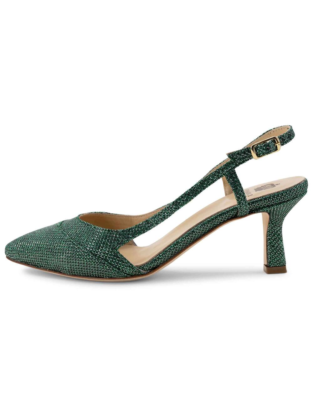 L'ARIANNA Decollete Slingback Ch1603/rt Donna In Tessuto Luminor Verde Con Tacco Medio L'arianna