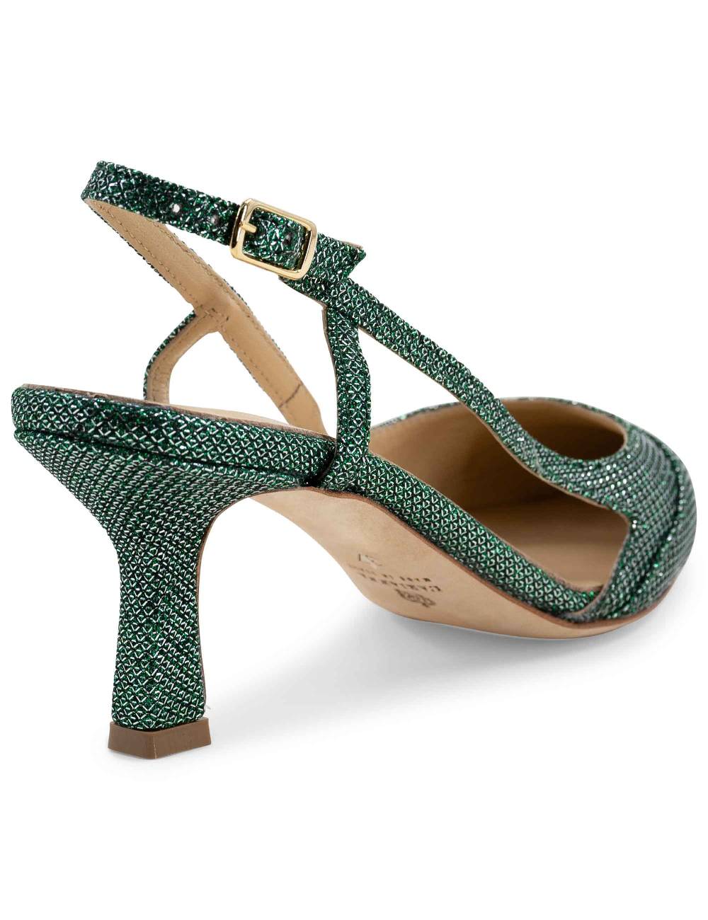 L'ARIANNA Decollete Slingback Ch1603/rt Donna In Tessuto Luminor Verde Con Tacco Medio L'arianna