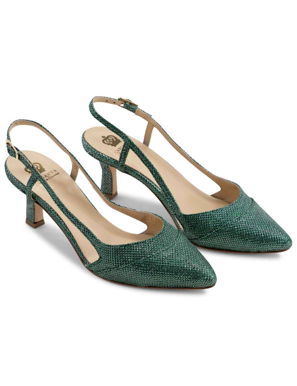 L'ARIANNA Decollete Slingback Ch1603/rt Donna In Tessuto Luminor Verde Con Tacco Medio L'arianna