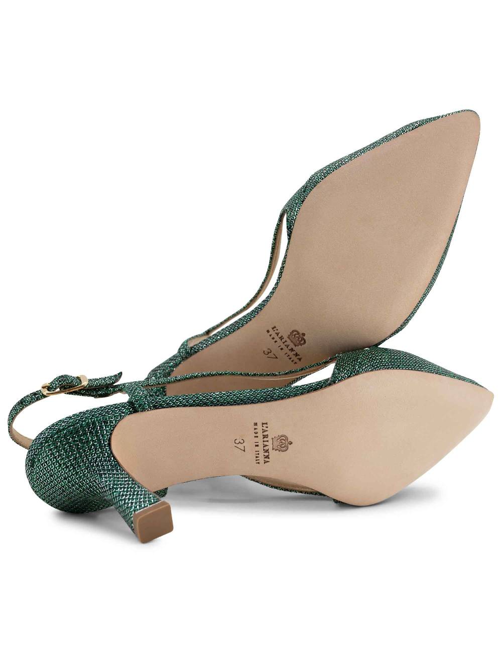 L'ARIANNA Decollete Slingback Ch1603/rt Donna In Tessuto Luminor Verde Con Tacco Medio L'arianna