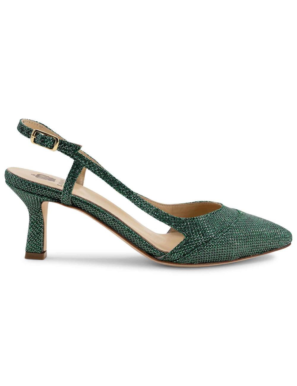 L'ARIANNA Decollete slingback ch1603/rt donna in tessuto luminor verde con tacco medio l'arianna