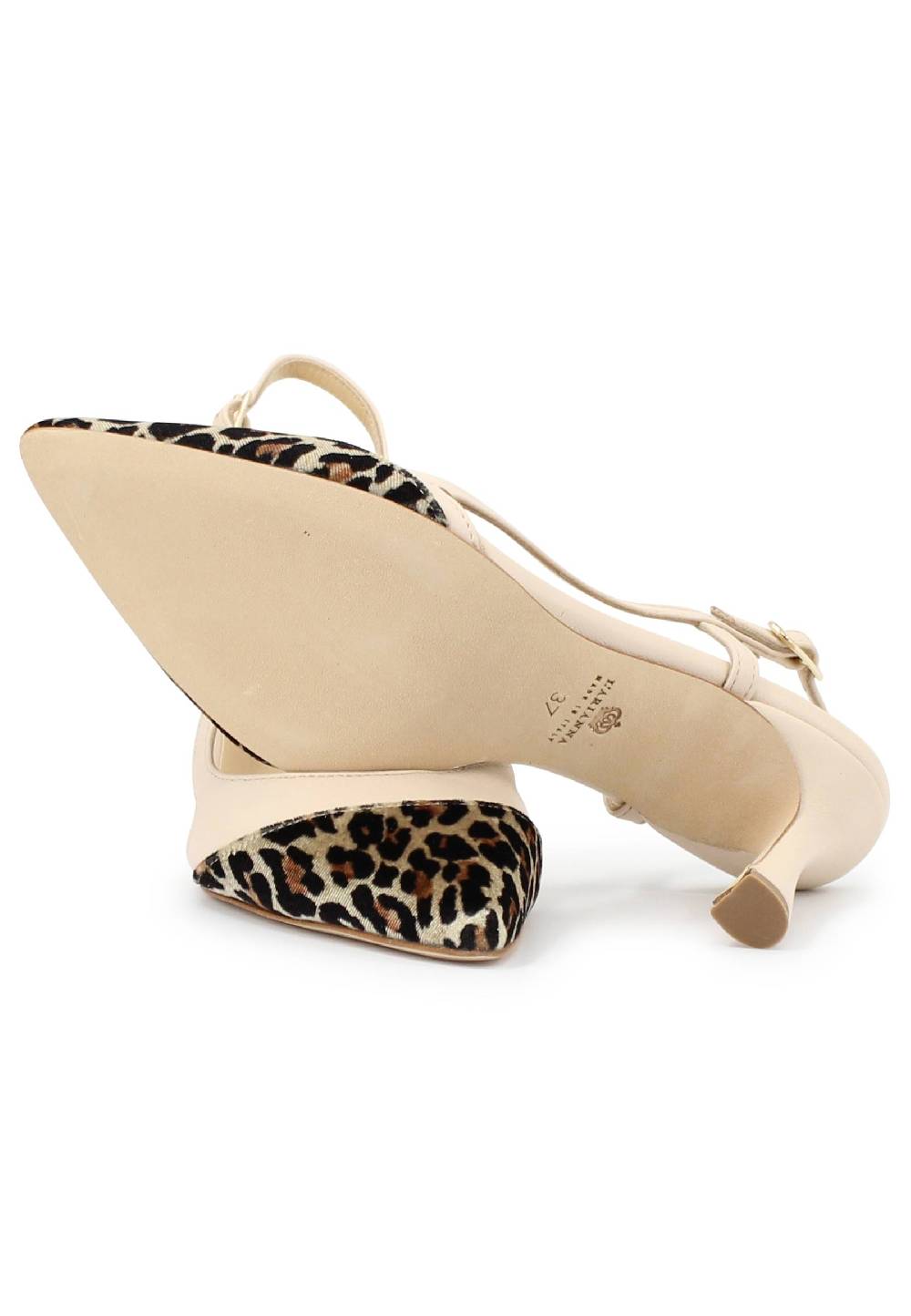 L'ARIANNA Decollete Slingback Ch1605/rt Donna In Pelle Beige E Tessuto Animalier Tacco Alto L'arianna