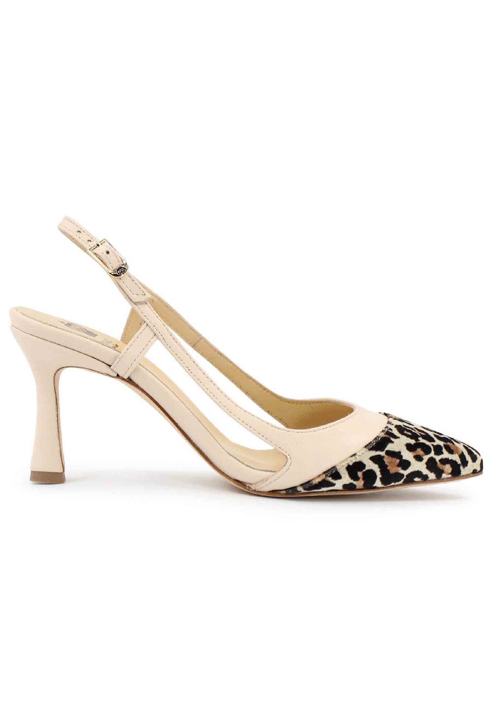 L'ARIANNA Decollete slingback ch1605/rt donna in pelle beige e tessuto animalier tacco alto l'arianna