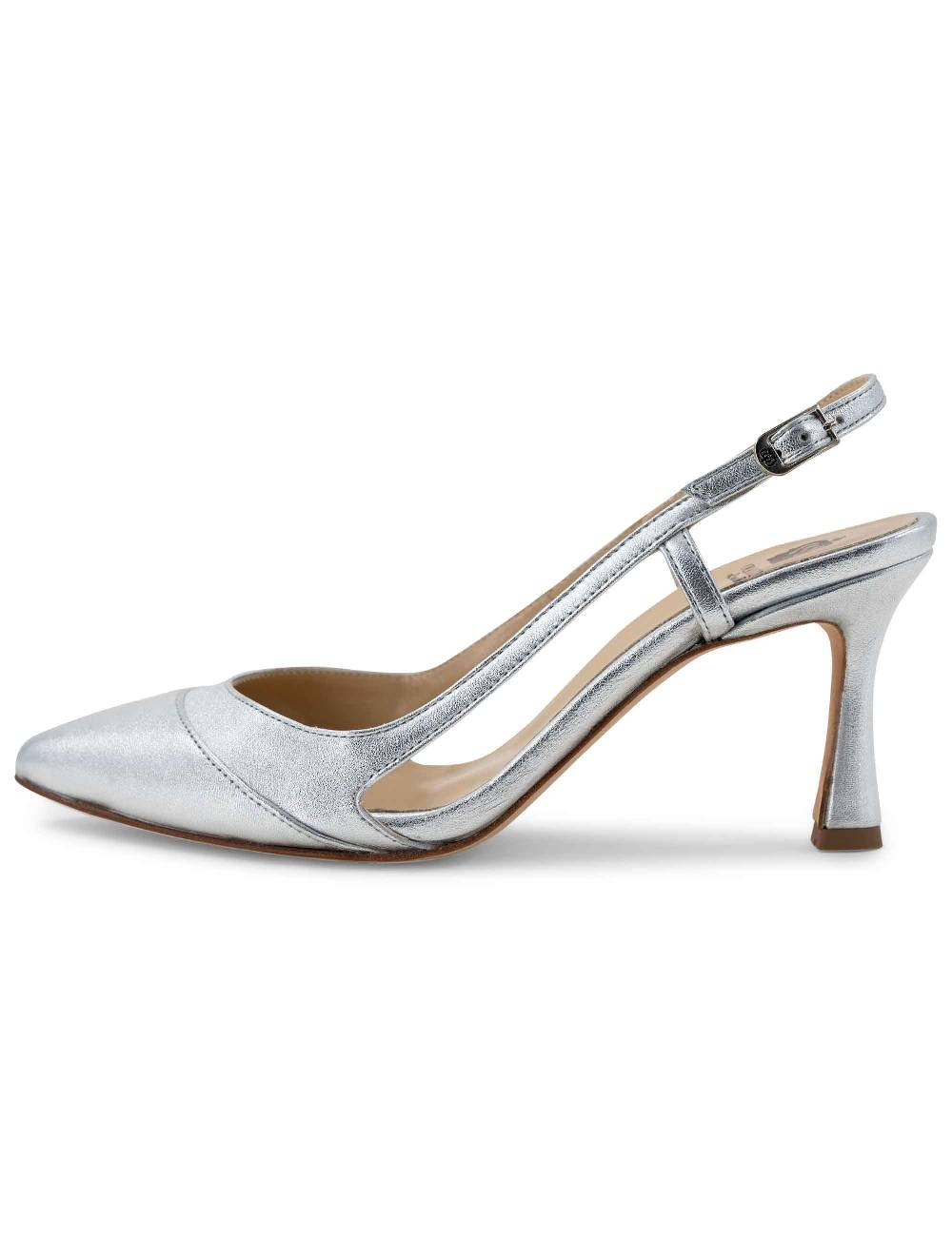 L'ARIANNA Decollete Slingback Ch1605/rt Donna In Pelle Lamin Argento Con Tacco Alto L'arianna