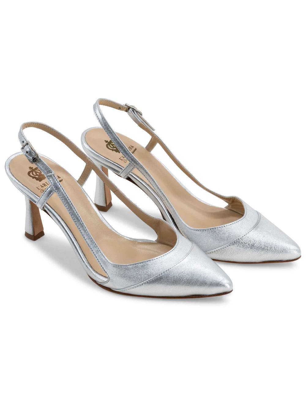 L'ARIANNA Decollete Slingback Ch1605/rt Donna In Pelle Lamin Argento Con Tacco Alto L'arianna
