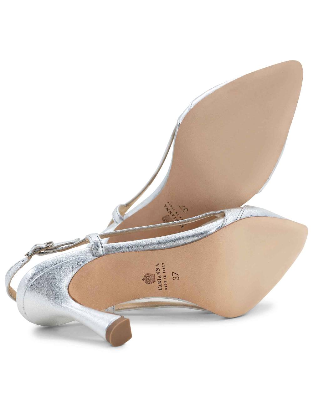 L'ARIANNA Decollete Slingback Ch1605/rt Donna In Pelle Lamin Argento Con Tacco Alto L'arianna