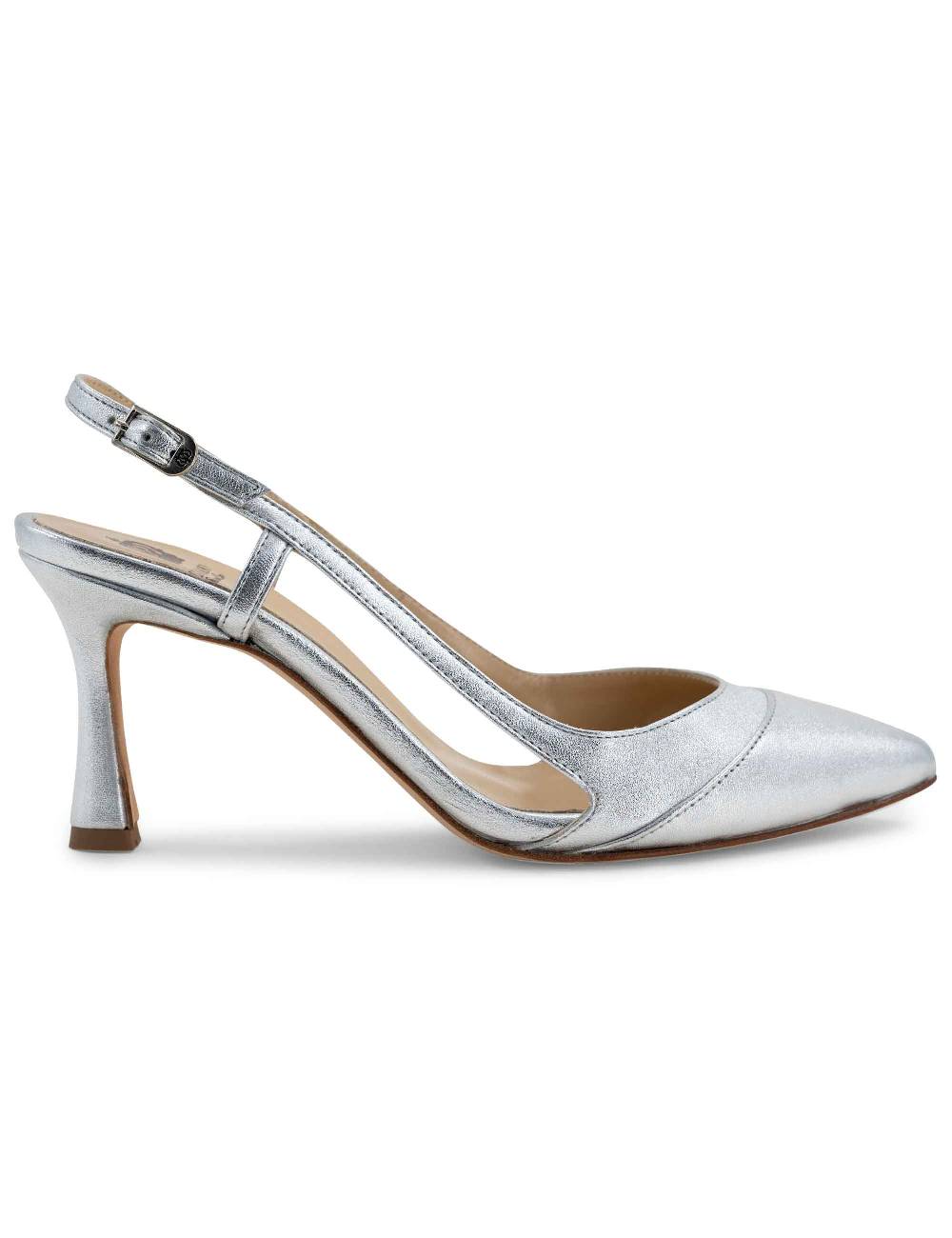 L'ARIANNA Decollete slingback ch1605/rt donna in pelle lamin argento con tacco alto l'arianna