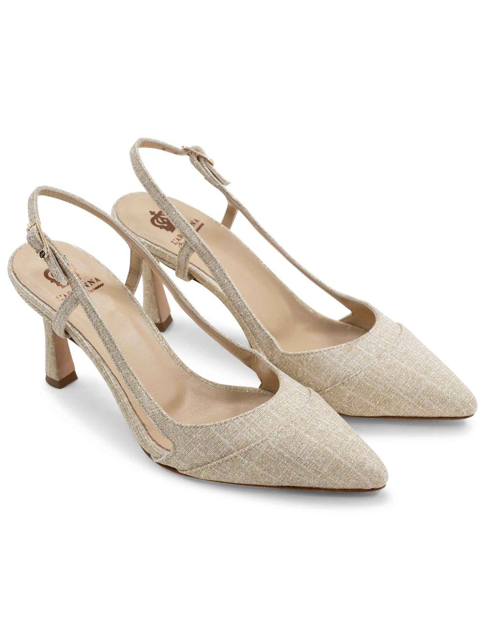 L'ARIANNA Decollete Slingback Ch1605/rt Donna In Tessuto Sirio Platino Tacco Alto L'arianna