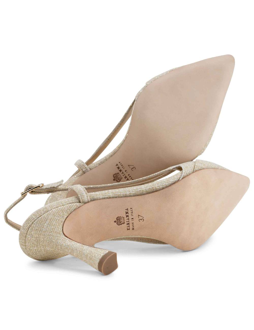 L'ARIANNA Decollete Slingback Ch1605/rt Donna In Tessuto Sirio Platino Tacco Alto L'arianna