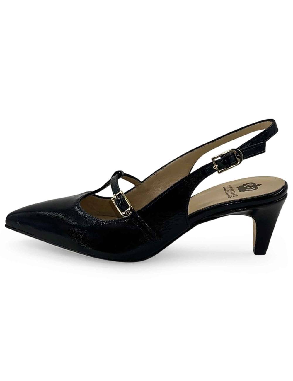 L'ARIANNA Decollete Slingback CH1720 Da Donna In Pelle Color Nero Con Cinturino