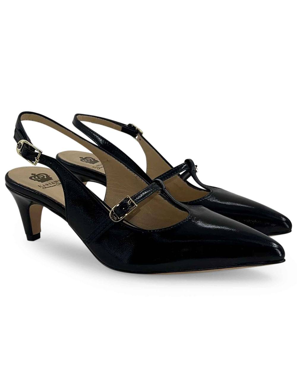 L'ARIANNA Decollete Slingback CH1720 Da Donna In Pelle Color Nero Con Cinturino