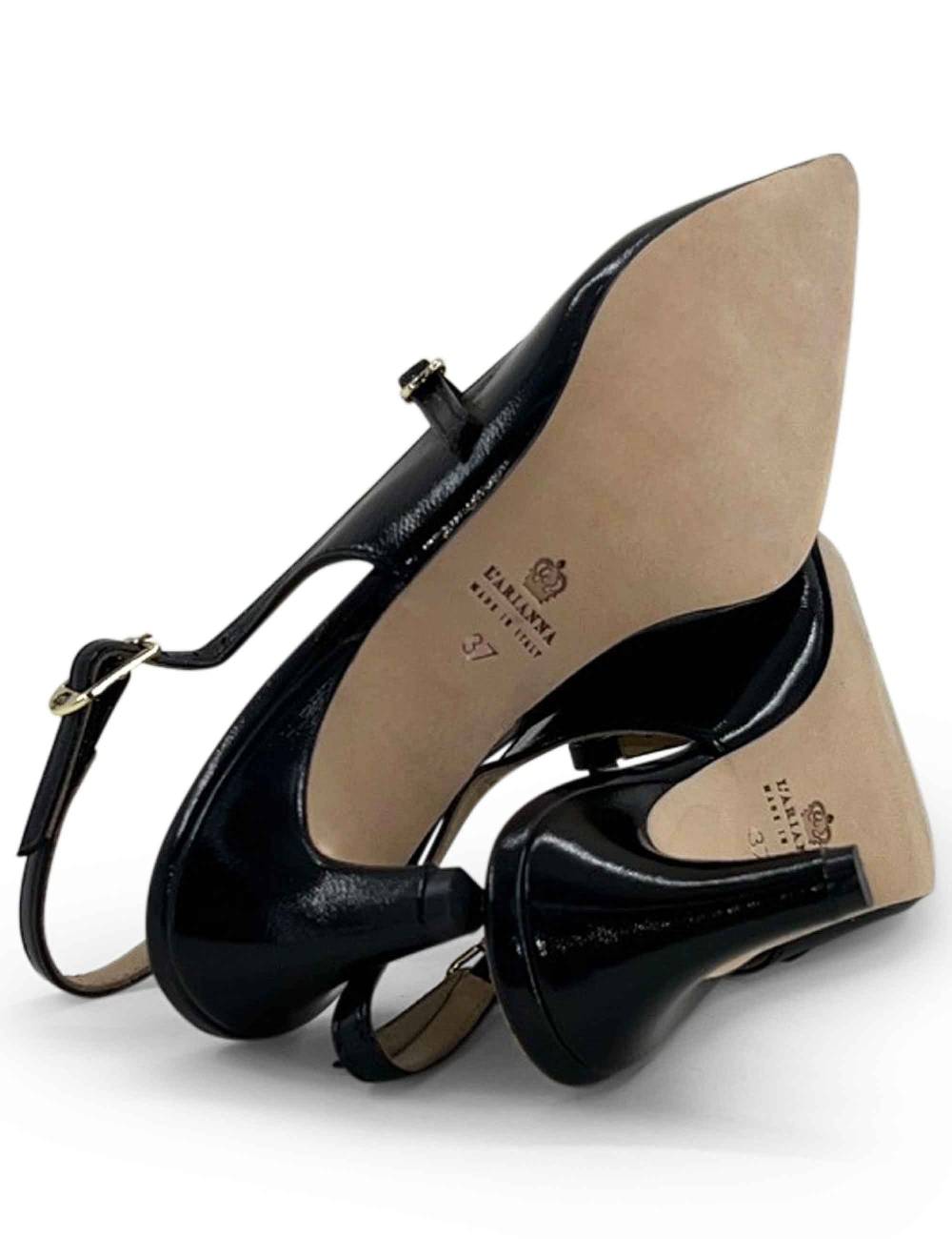 L'ARIANNA Decollete Slingback CH1720 Da Donna In Pelle Color Nero Con Cinturino