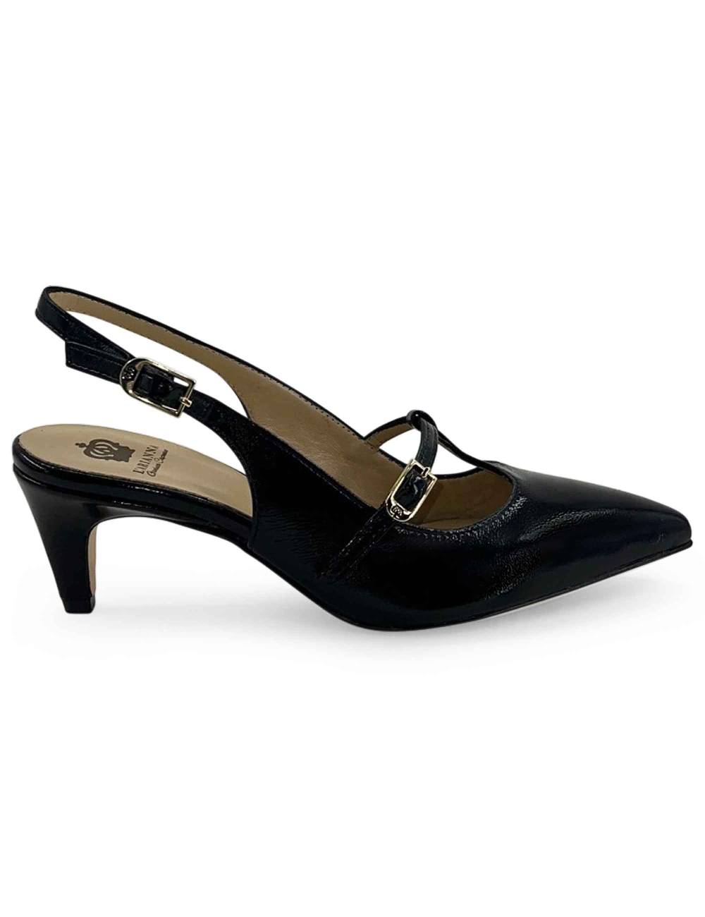 L'ARIANNA Decollete slingback CH1720 da donna in pelle color nero con cinturino