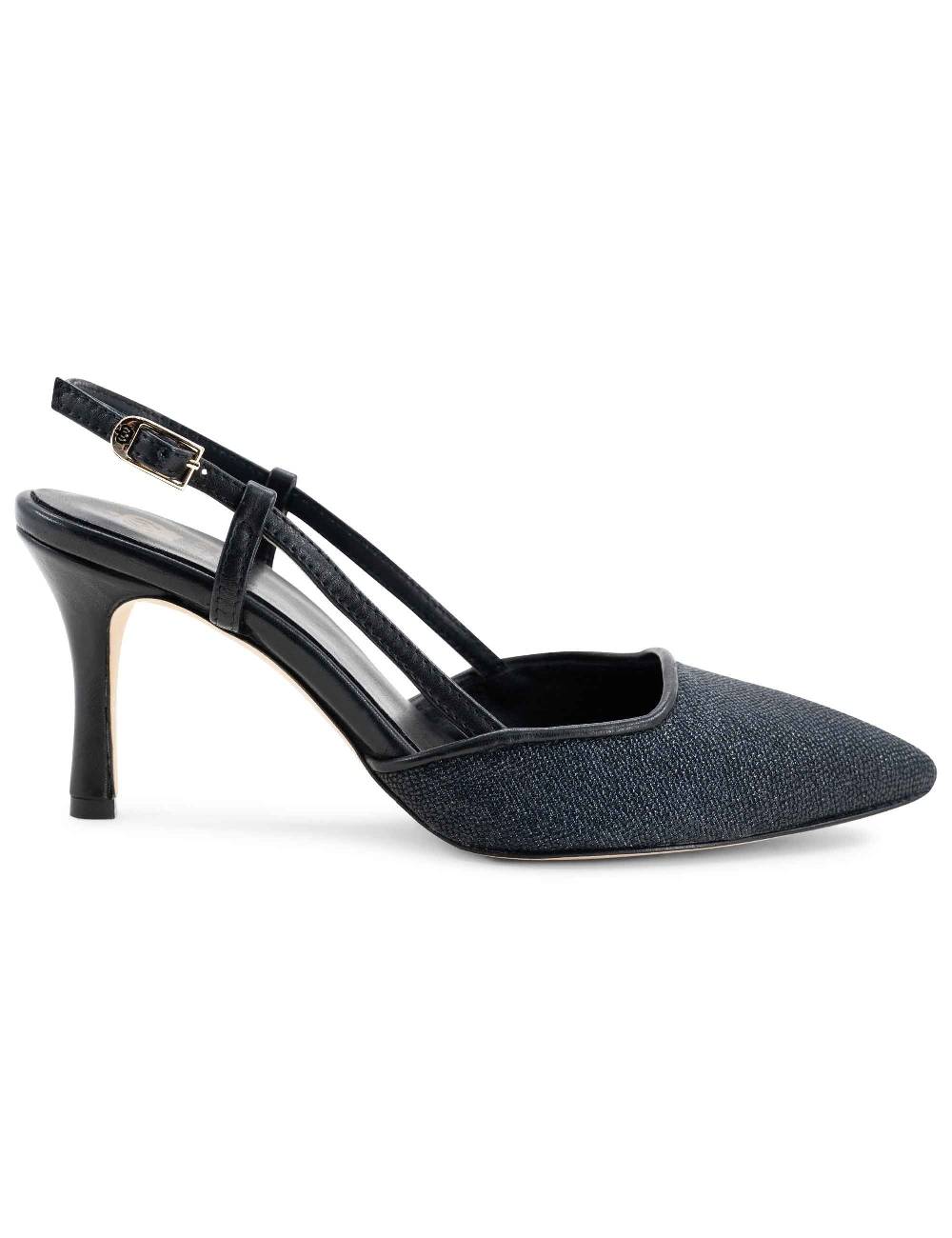 L'ARIANNA decollete slingback ch1725 in tessuto zena dark con cinturino e tacco in pelle nera