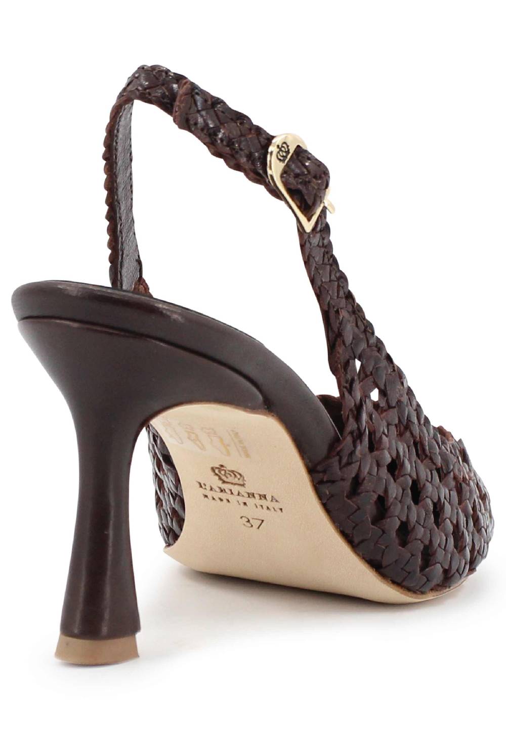 L'ARIANNA Decollete Slingback In Pelle Intrecciata Marrone Tacco Alto