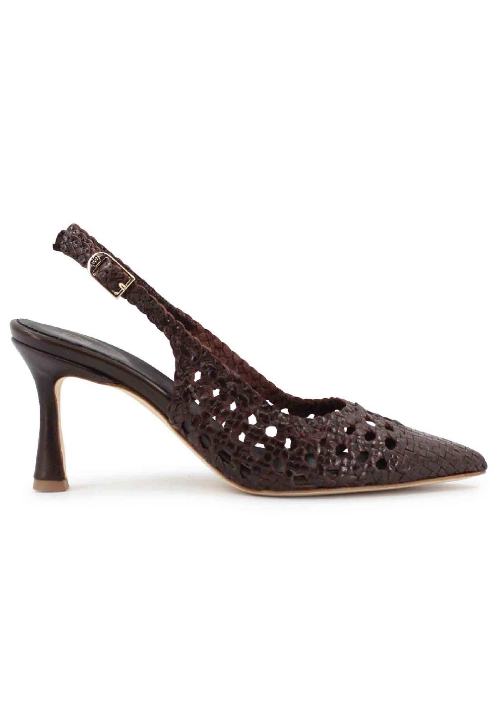 L'ARIANNA Decollete slingback in pelle intrecciata marrone tacco alto