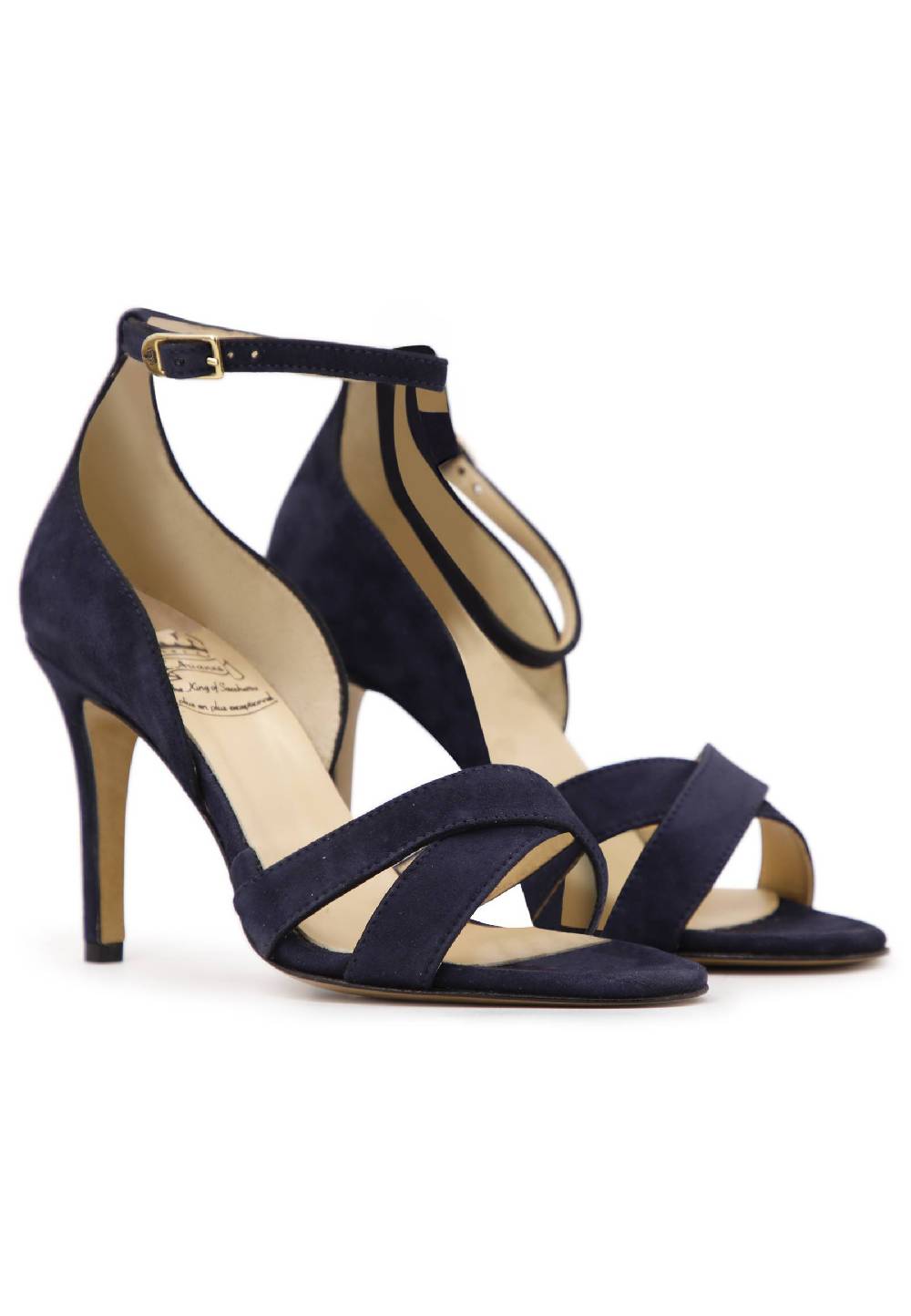 L'ARIANNA Sandali Donna In Camoscio Blu Con Tacco Alto E Cinturino Alla Caviglia