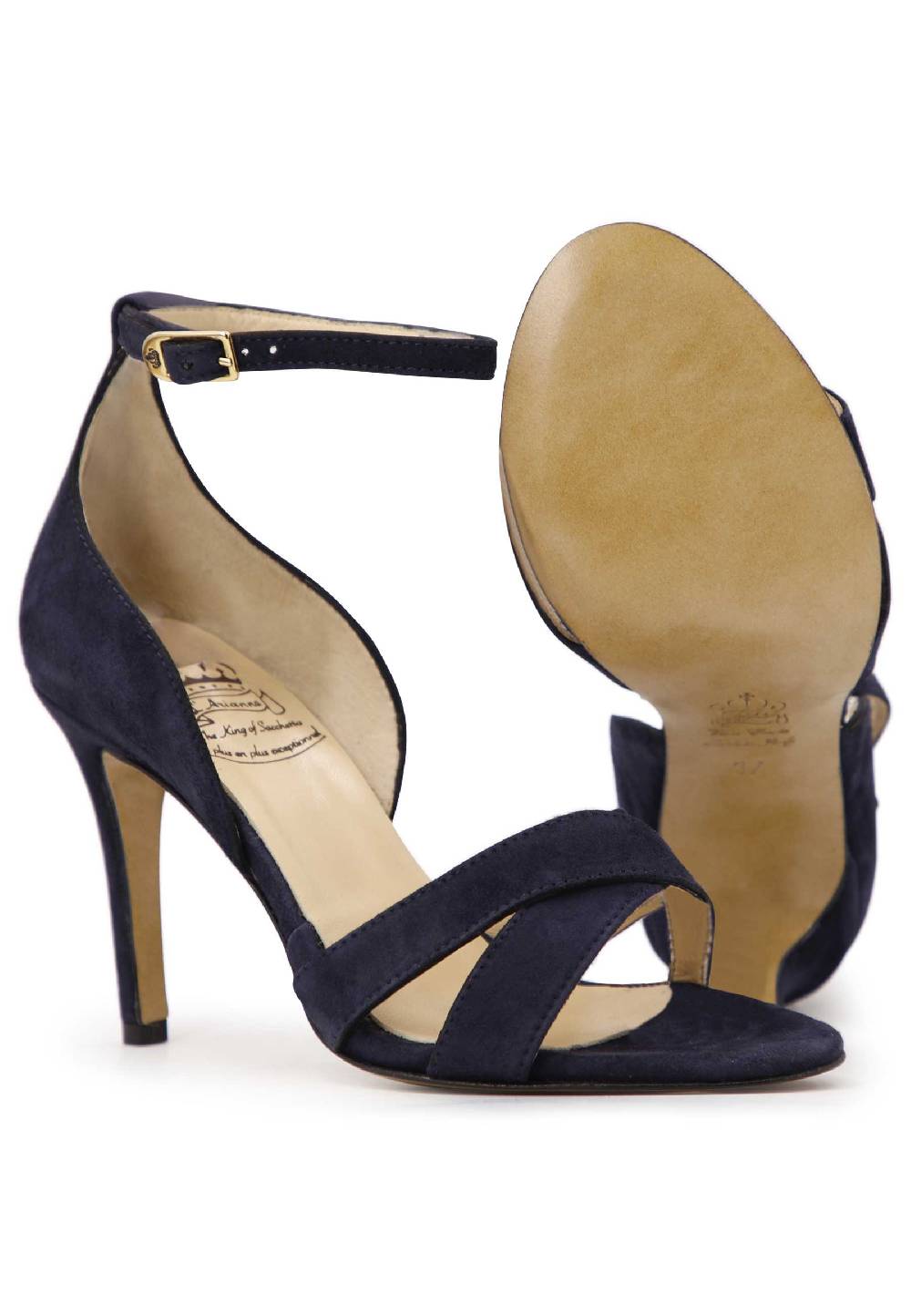 L'ARIANNA Sandali Donna In Camoscio Blu Con Tacco Alto E Cinturino Alla Caviglia