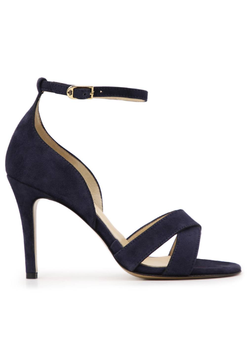 L'ARIANNA Sandali donna in camoscio blu con tacco alto e cinturino alla caviglia