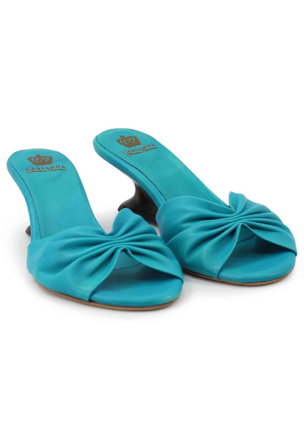 L'ARIANNA Sandali Donna In Pelle Azzurra Con Zeppa Bassa