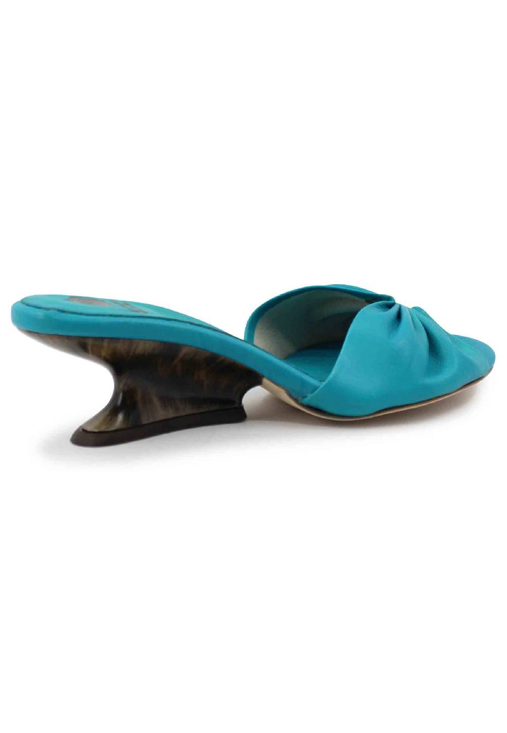 L'ARIANNA Sandali Donna In Pelle Azzurra Con Zeppa Bassa