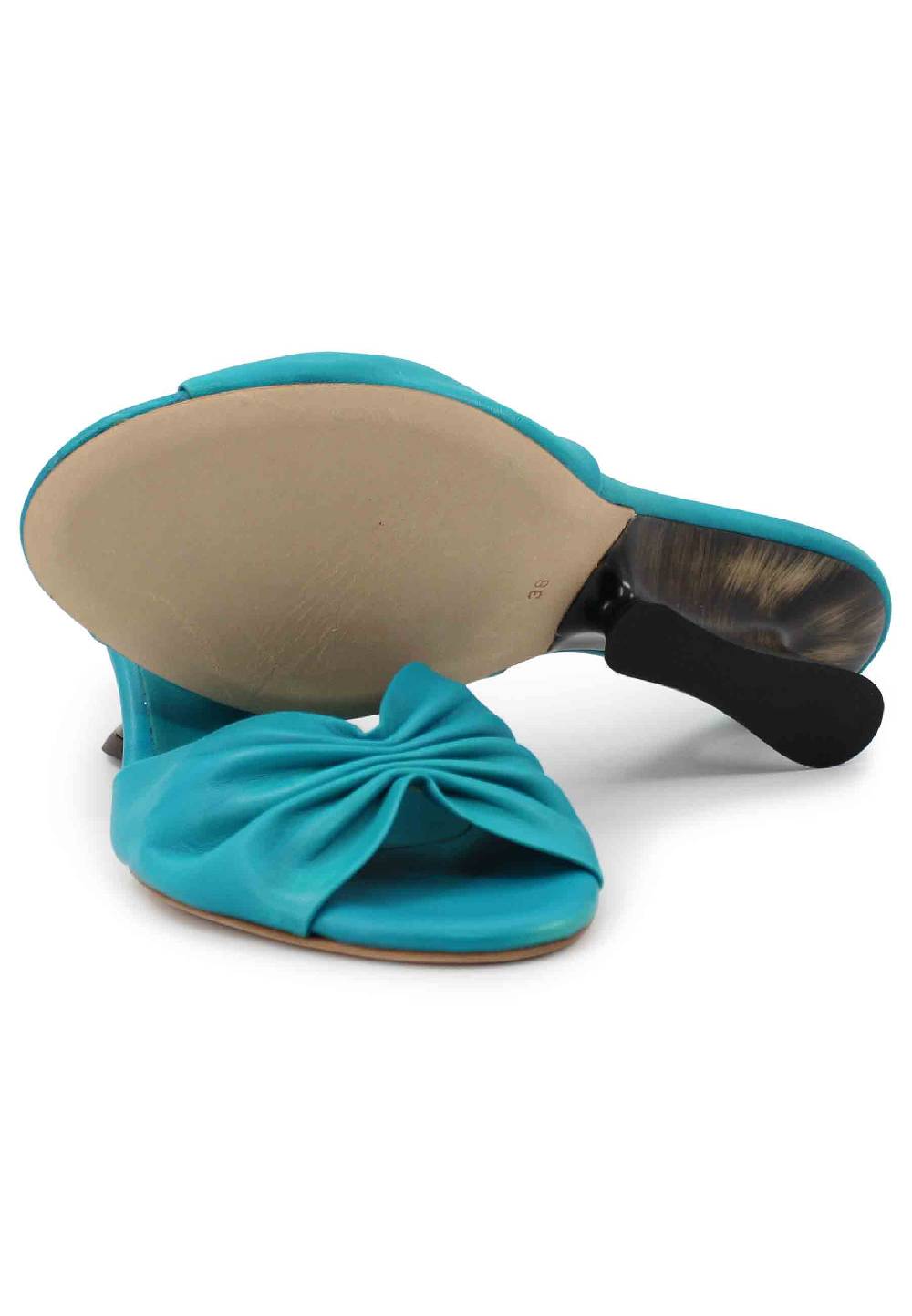 L'ARIANNA Sandali Donna In Pelle Azzurra Con Zeppa Bassa