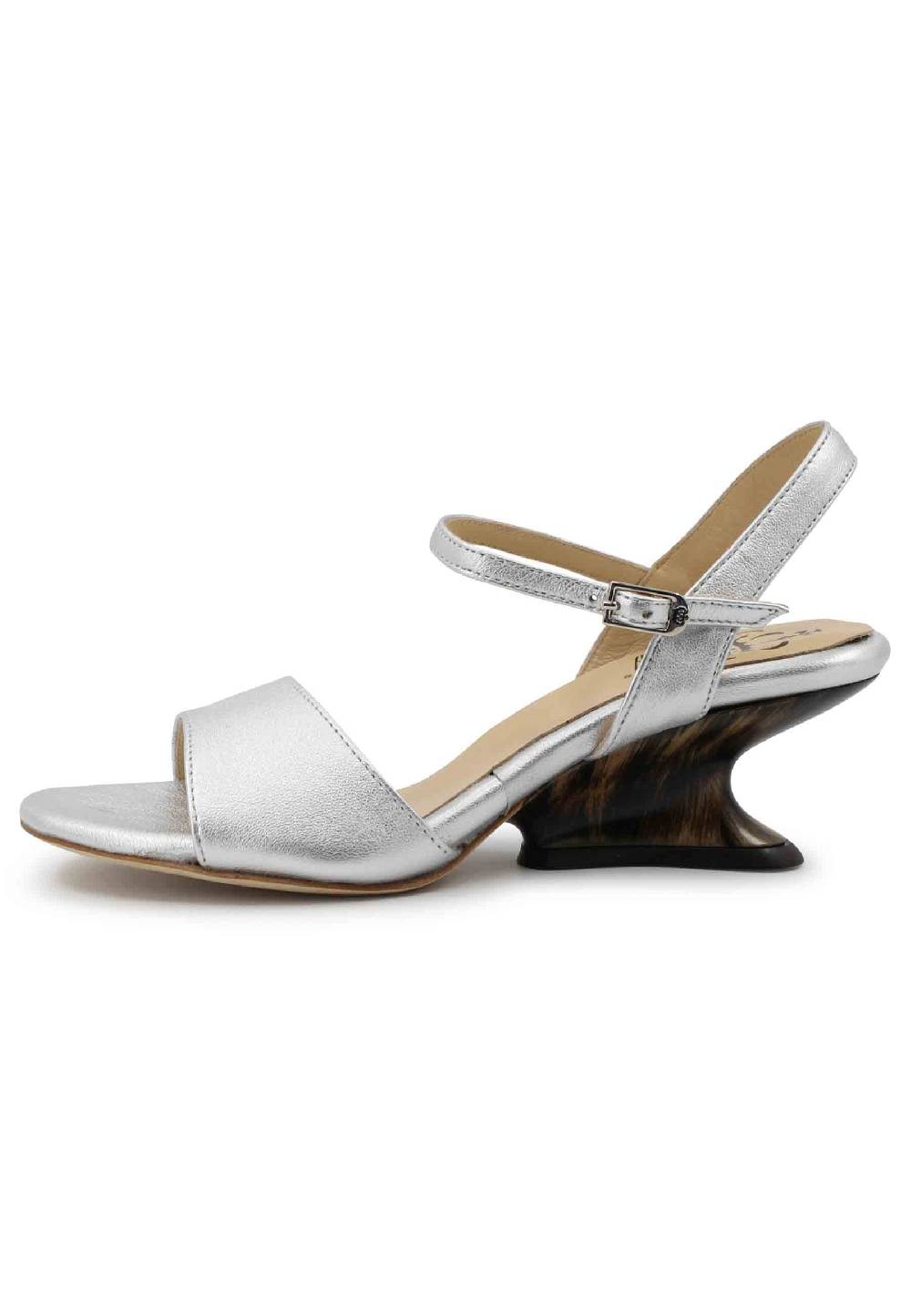 L'ARIANNA Sandali Donna In Pelle Laminata Argento Con Zeppa Bassa