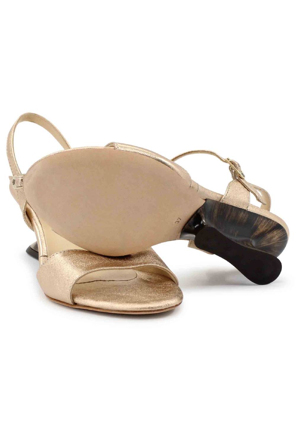 L'ARIANNA Sandali Donna In Pelle Laminata Nude Con Zeppa Bassa