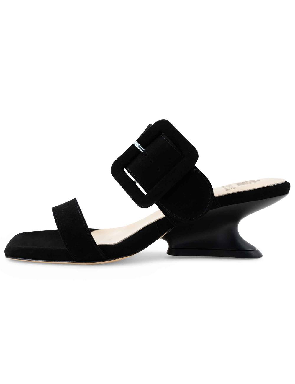 L'ARIANNA Sandali Ds1359/z Donna In Camoscio Nero Con Zeppa Bassa