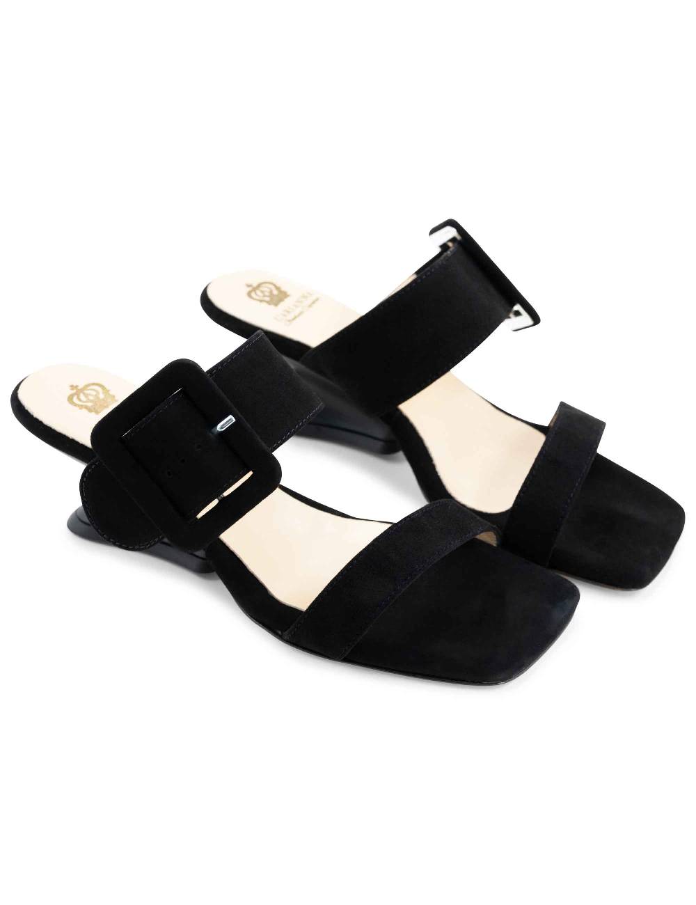 L'ARIANNA Sandali Ds1359/z Donna In Camoscio Nero Con Zeppa Bassa