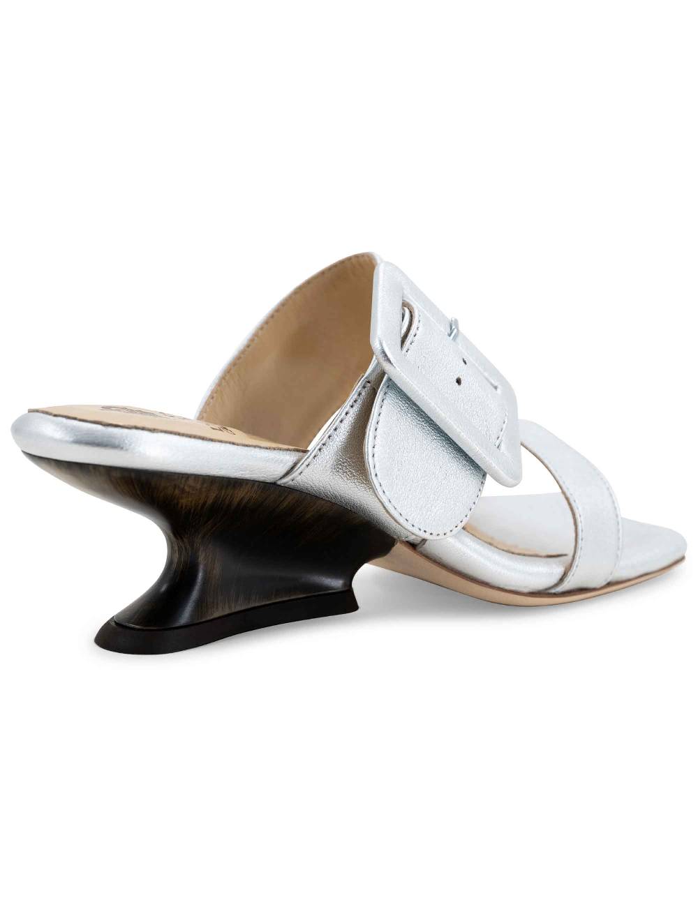 L'ARIANNA Sandali Ds1359/z Donna In Pelle Laminata Argento Con Zeppa Bassa