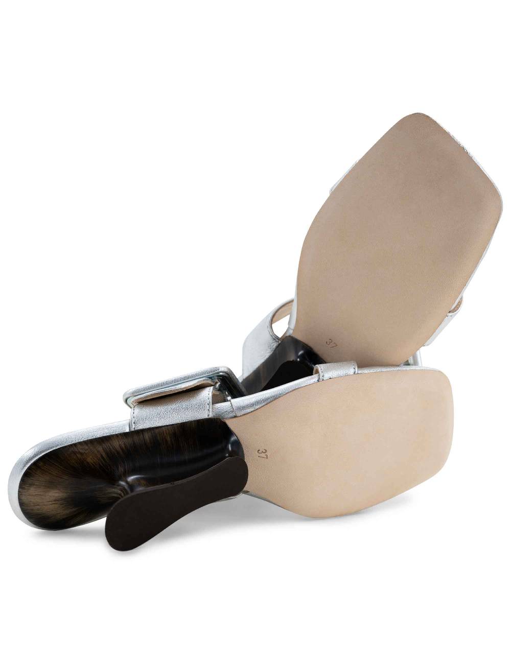 L'ARIANNA Sandali Ds1359/z Donna In Pelle Laminata Argento Con Zeppa Bassa