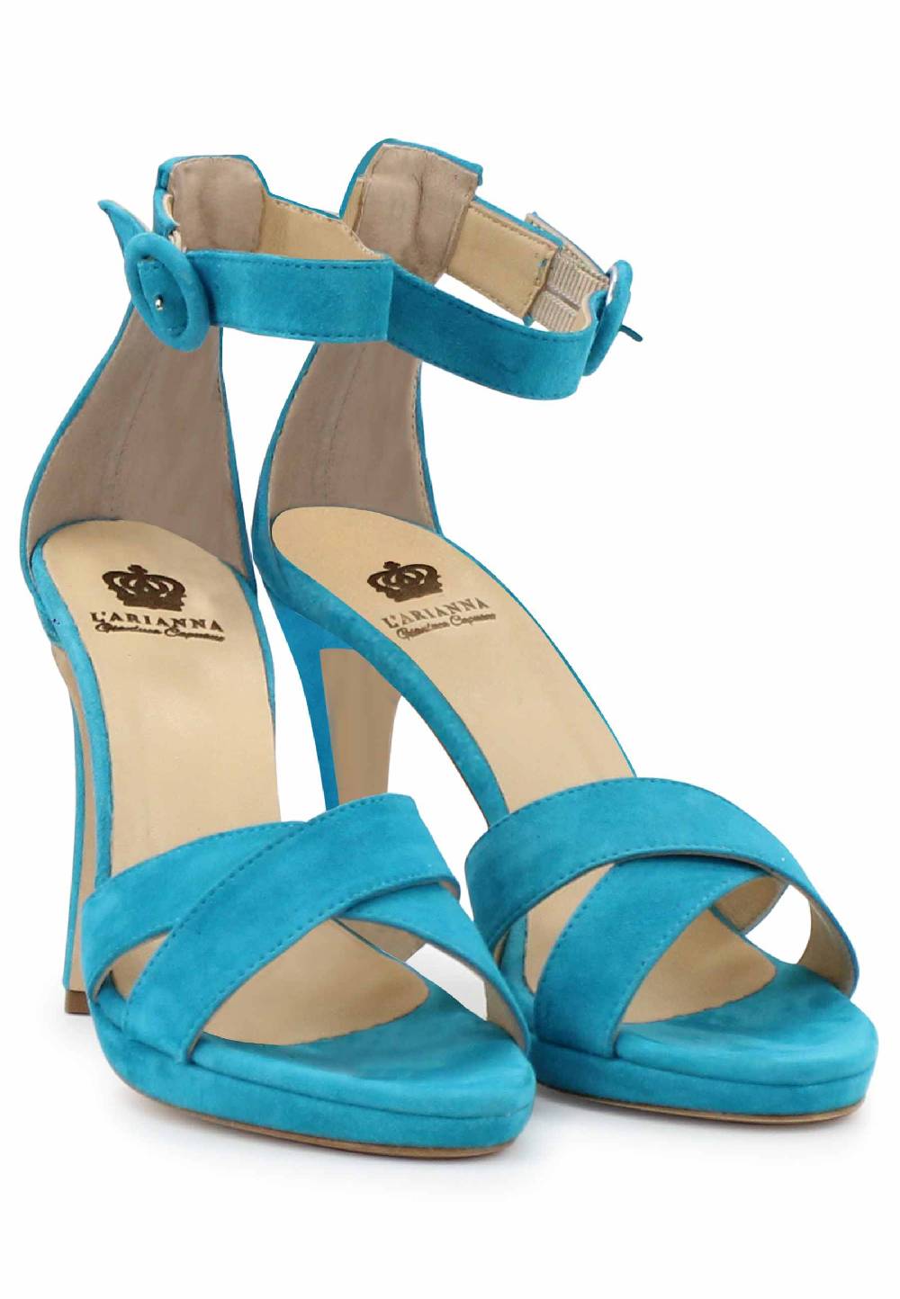 L'ARIANNA Sandali DS1507 Donna In Pelle Azzurra Con Tacco Alto E Cinturino Alla Caviglia