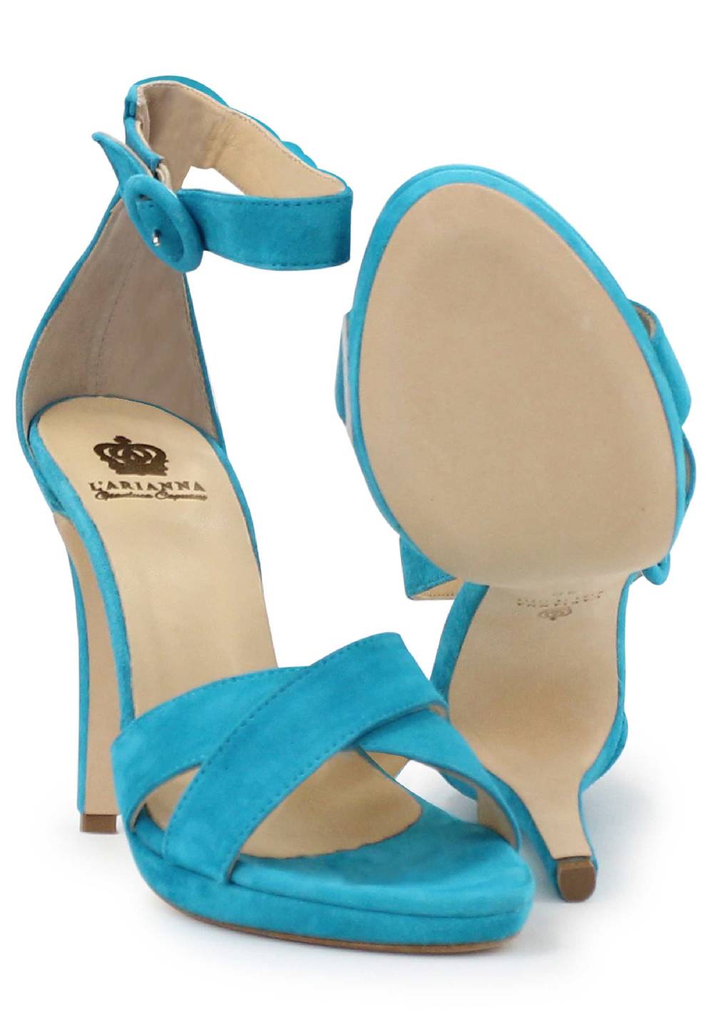 L'ARIANNA Sandali DS1507 Donna In Pelle Azzurra Con Tacco Alto E Cinturino Alla Caviglia