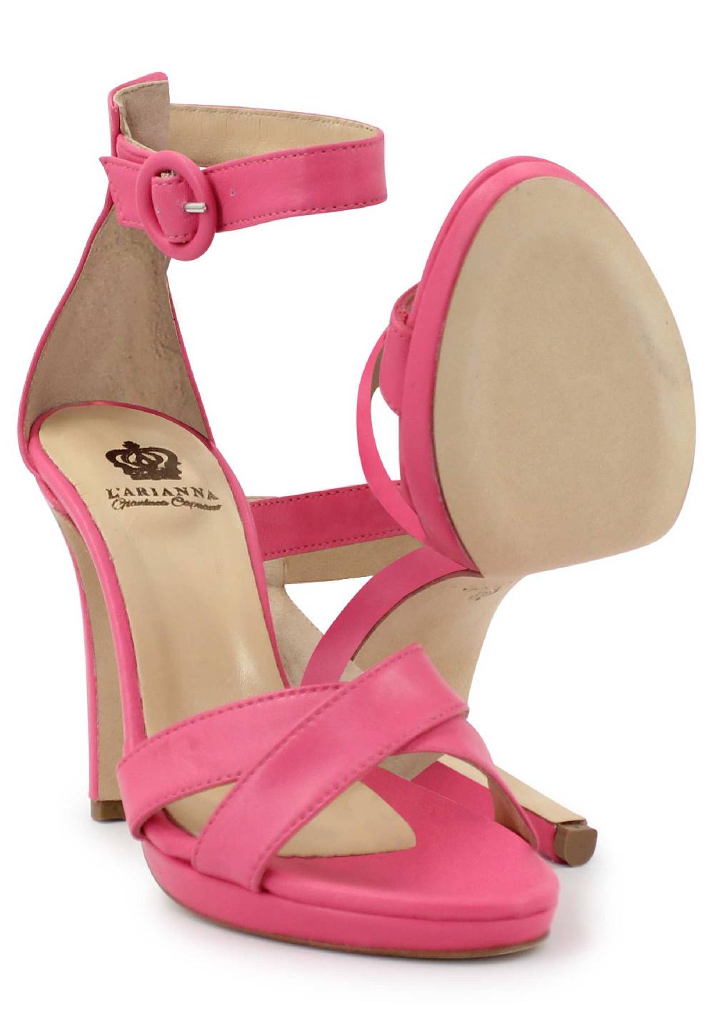 L'ARIANNA Sandali DS1507 Donna In Pelle Rosa Con Tacco Alto E Cinturino Alla Caviglia