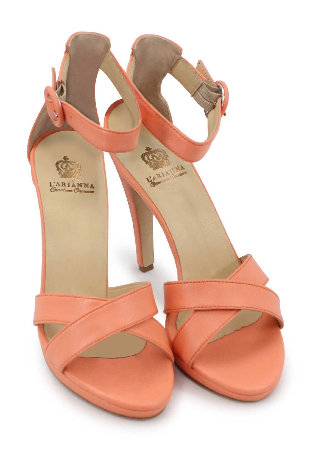 L'ARIANNA Sandali DS1507 Donna In Pelle Salmone Con Tacco Alto E Cinturino Alla Caviglia