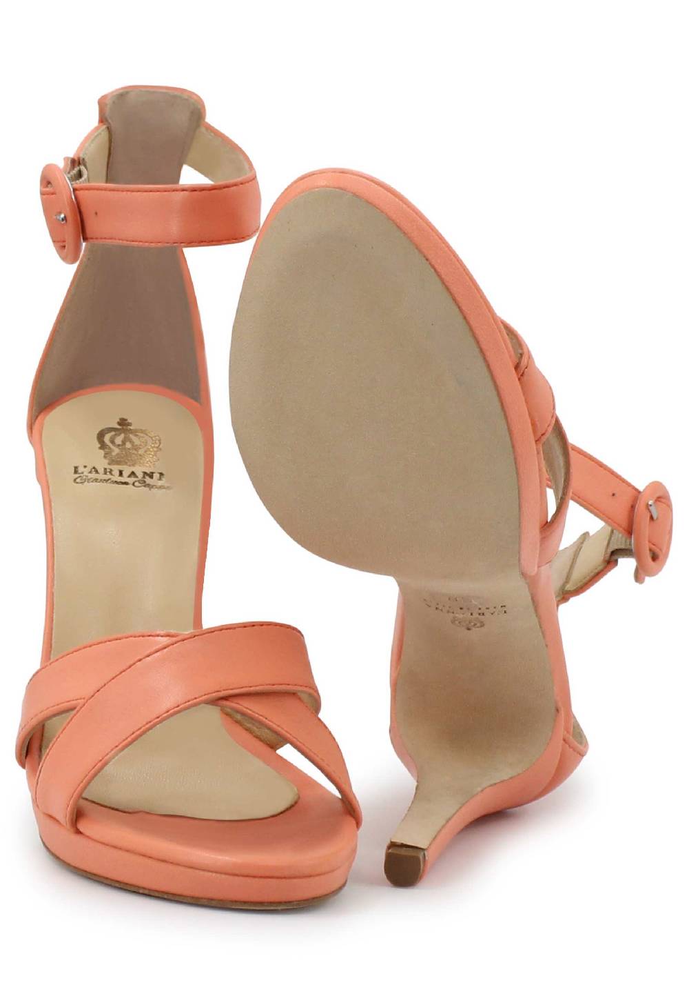 L'ARIANNA Sandali DS1507 Donna In Pelle Salmone Con Tacco Alto E Cinturino Alla Caviglia