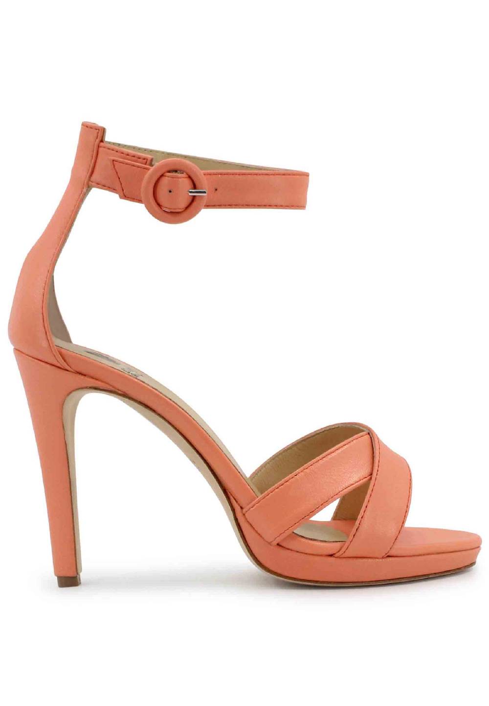 L'ARIANNA Sandali DS1507 donna in pelle salmone con tacco alto e cinturino alla caviglia