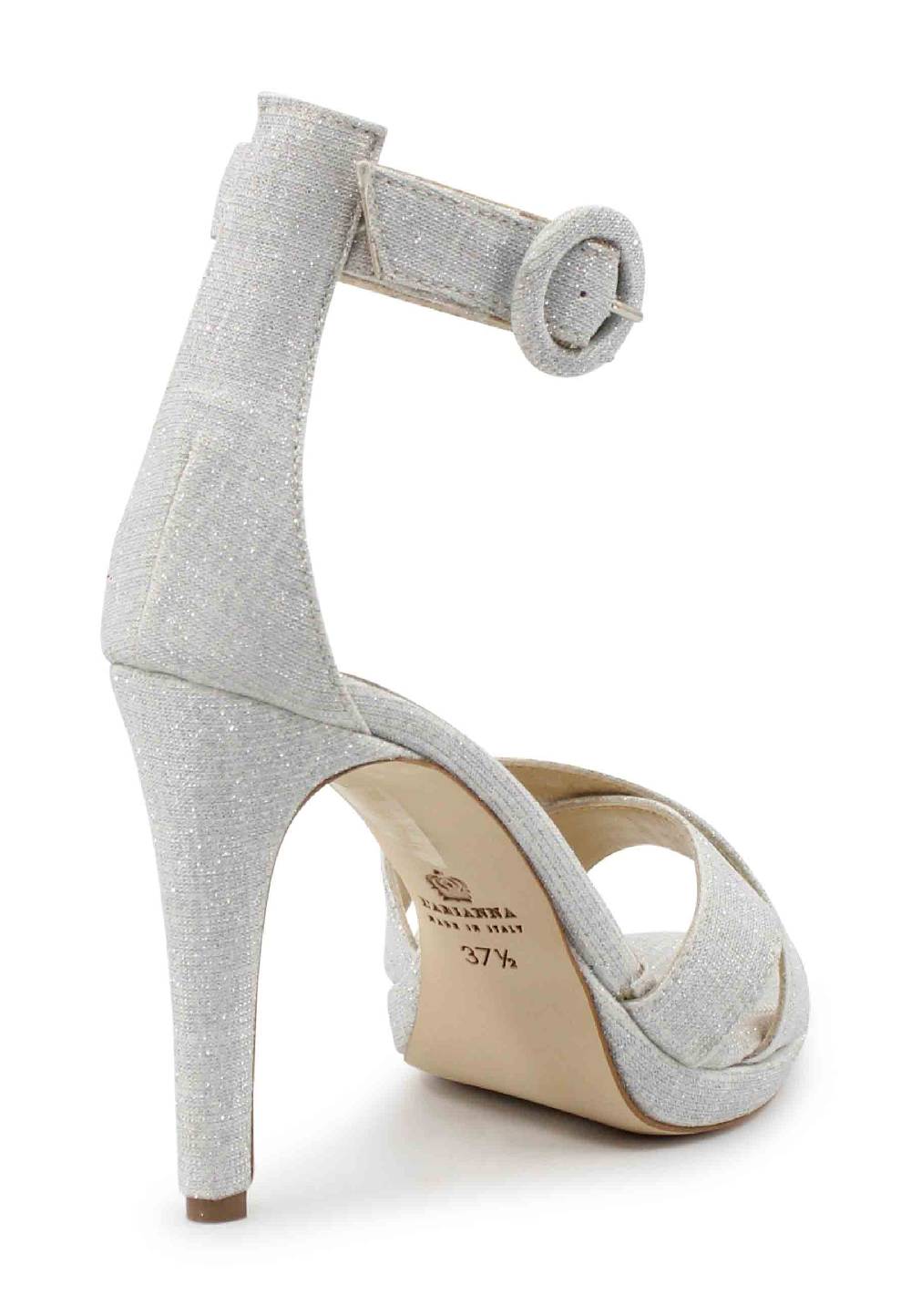 L'ARIANNA Sandali DS1507 Donna In Tessuto Off White Con Tacco Alto E Cinturino Alla Caviglia