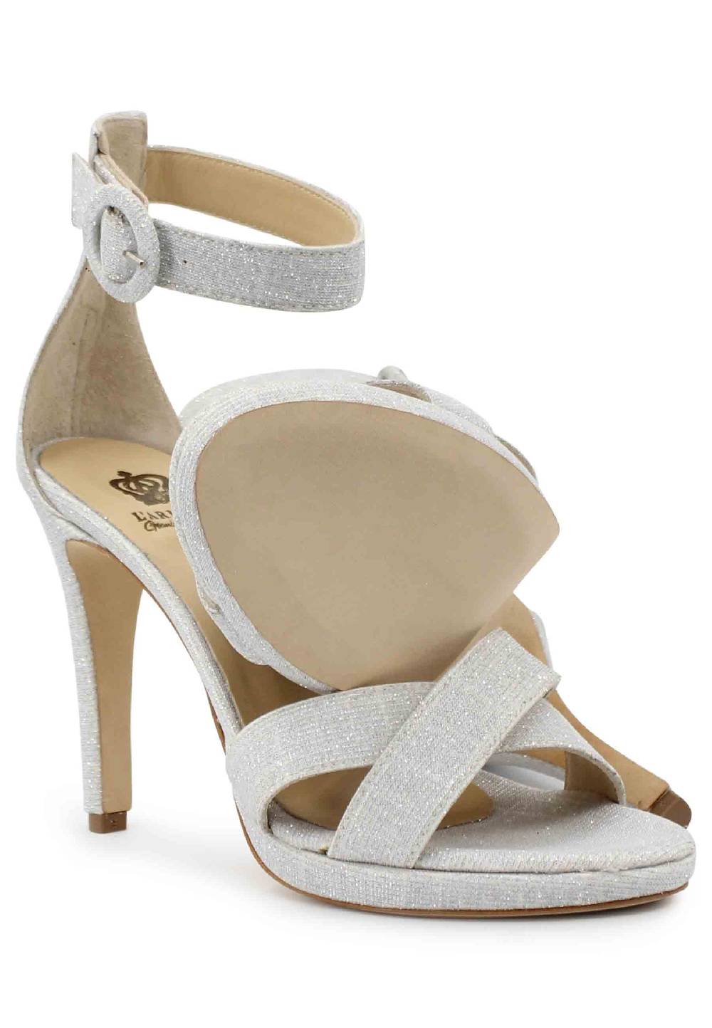L'ARIANNA Sandali DS1507 Donna In Tessuto Off White Con Tacco Alto E Cinturino Alla Caviglia