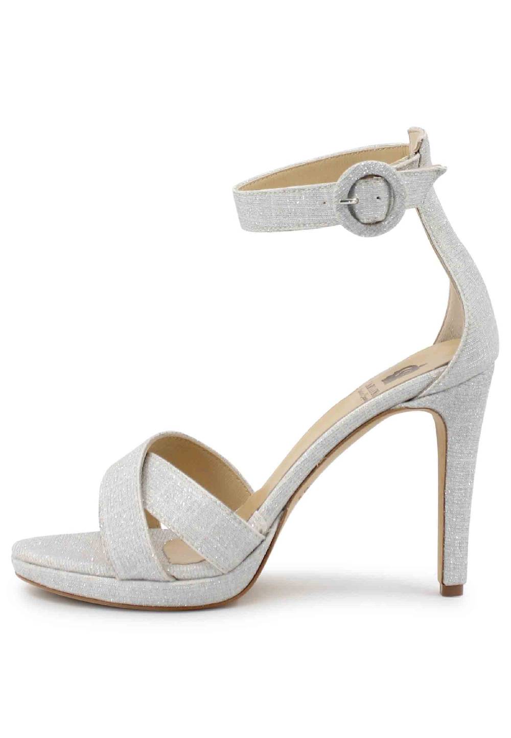 L'ARIANNA Sandali DS1507 Donna In Tessuto Off White Con Tacco Alto E Cinturino Alla Caviglia