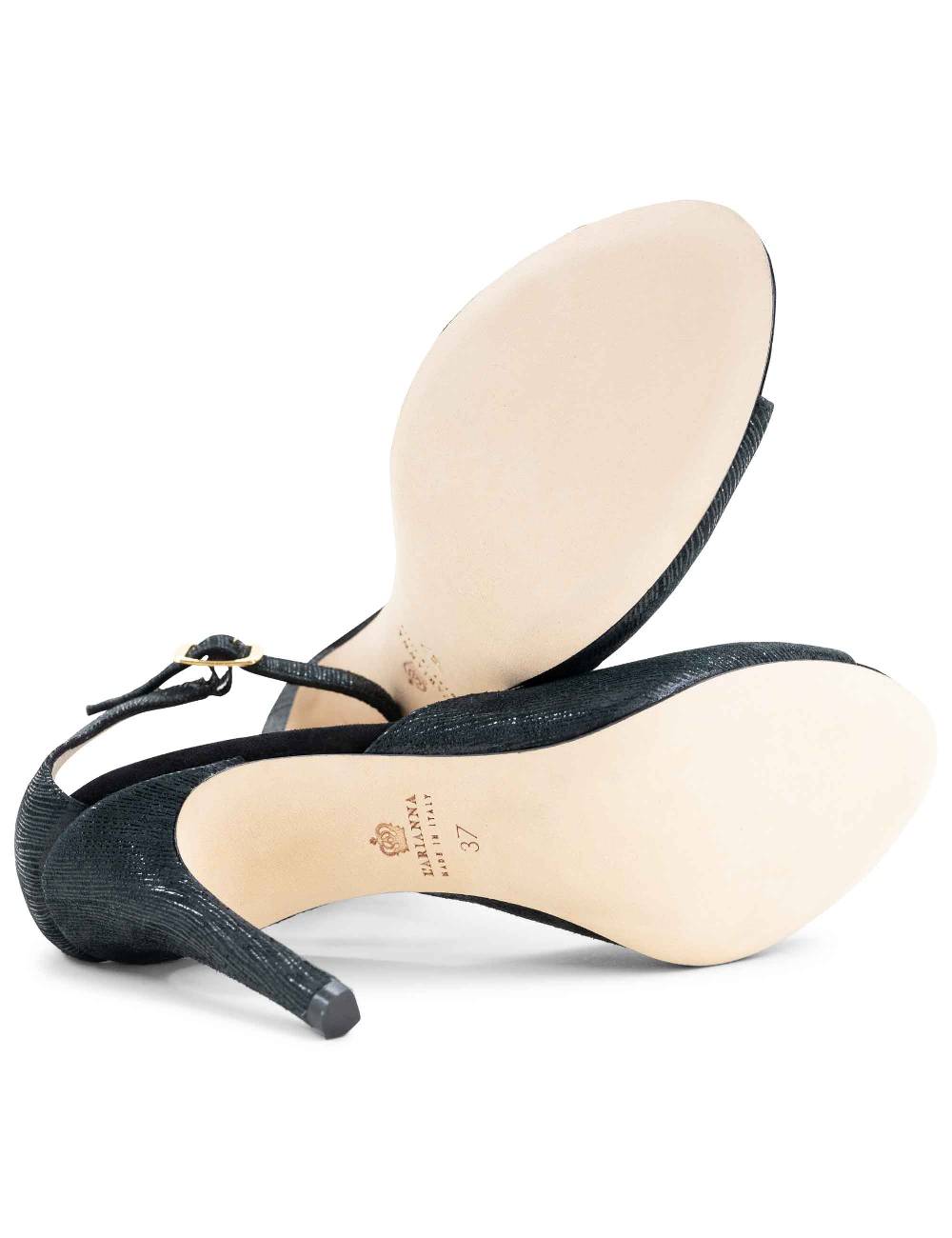 L'ARIANNA Sandali DS1518 Donna In Camoscio Nero E Lucry Nero Con Tacco Alto E Cinturino Alla Caviglia L'Arianna